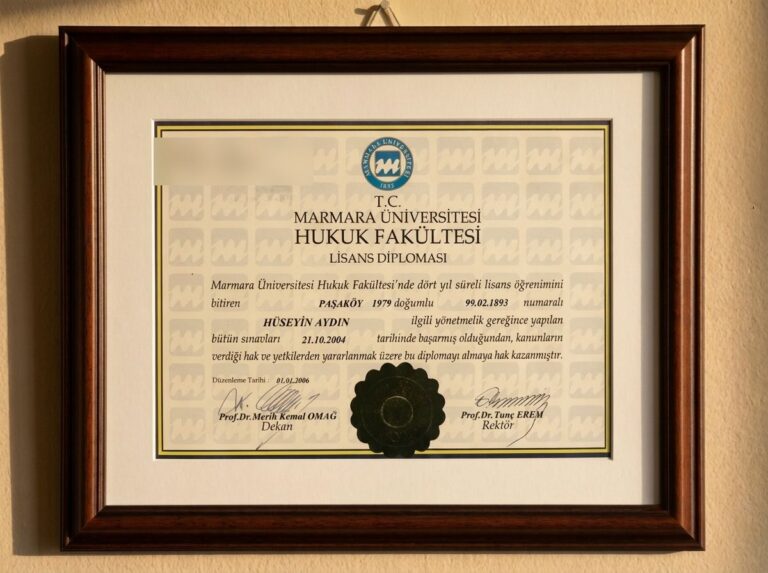 Av. Hüseyin Aydın – Marmara Üniversitesi Hukuk Fakültesi Lisans Diploması