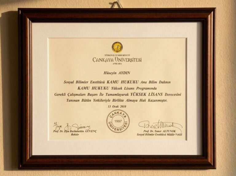 Av. Hüseyin Aydın – Çankaya Üniversitesi Kamu Hukuku Yüksek Lisans Diploması (2010)