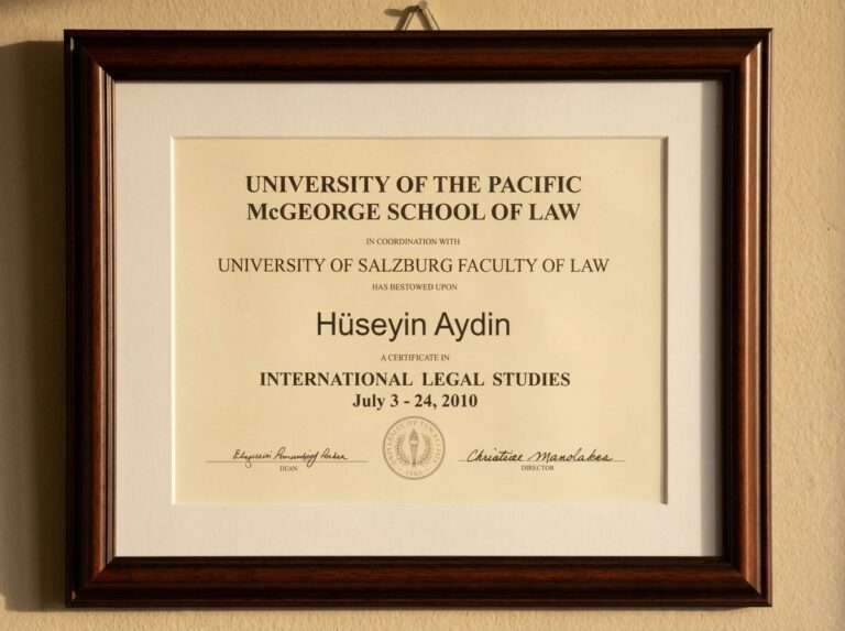 Av. Hüseyin Aydın – University of the Pacific McGeorge School of Law, International Legal Studies Sertifikası (2010)